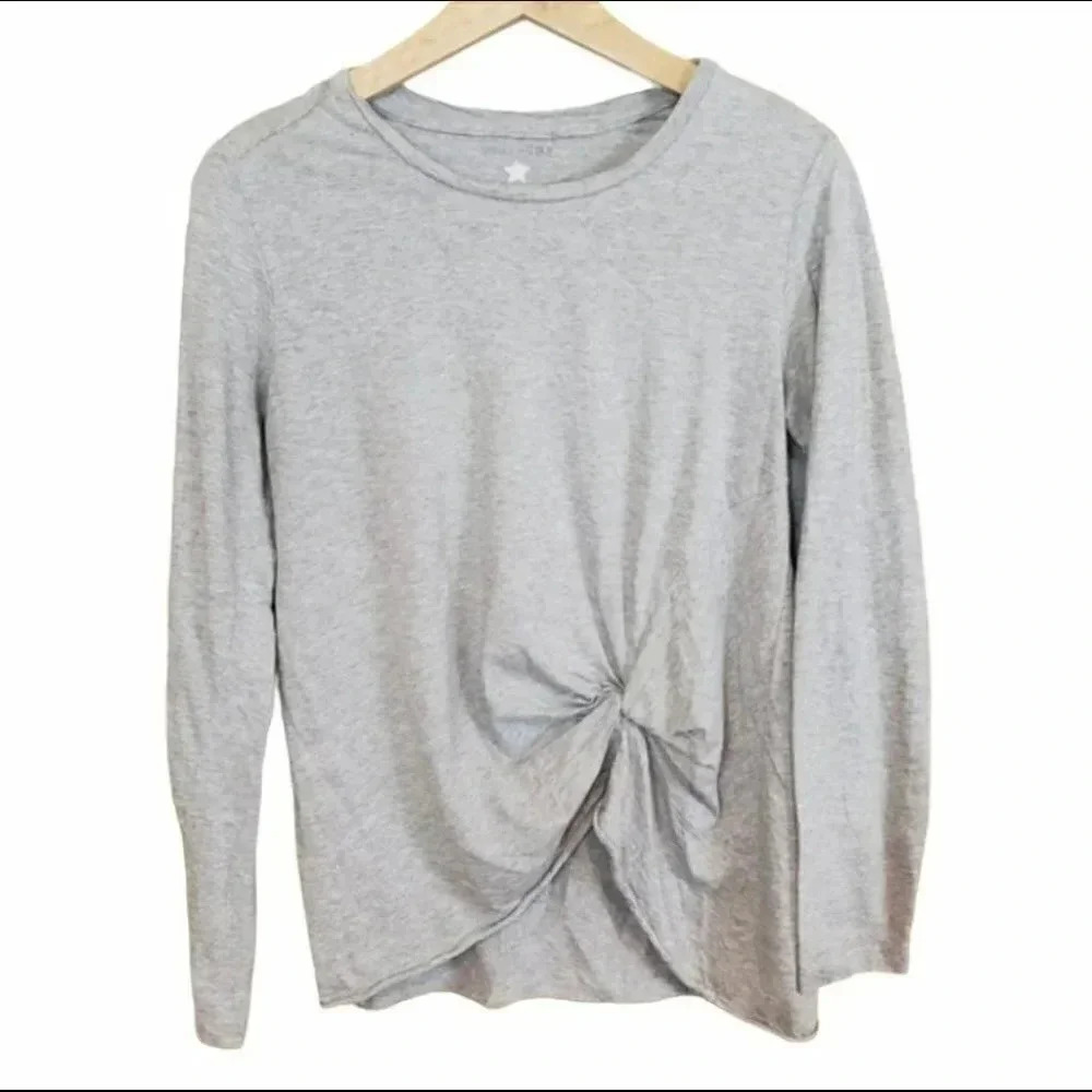 Vanilla Star Long Sleeve Top Large Gray Front Knot Crew Neck Modal Blend V10540